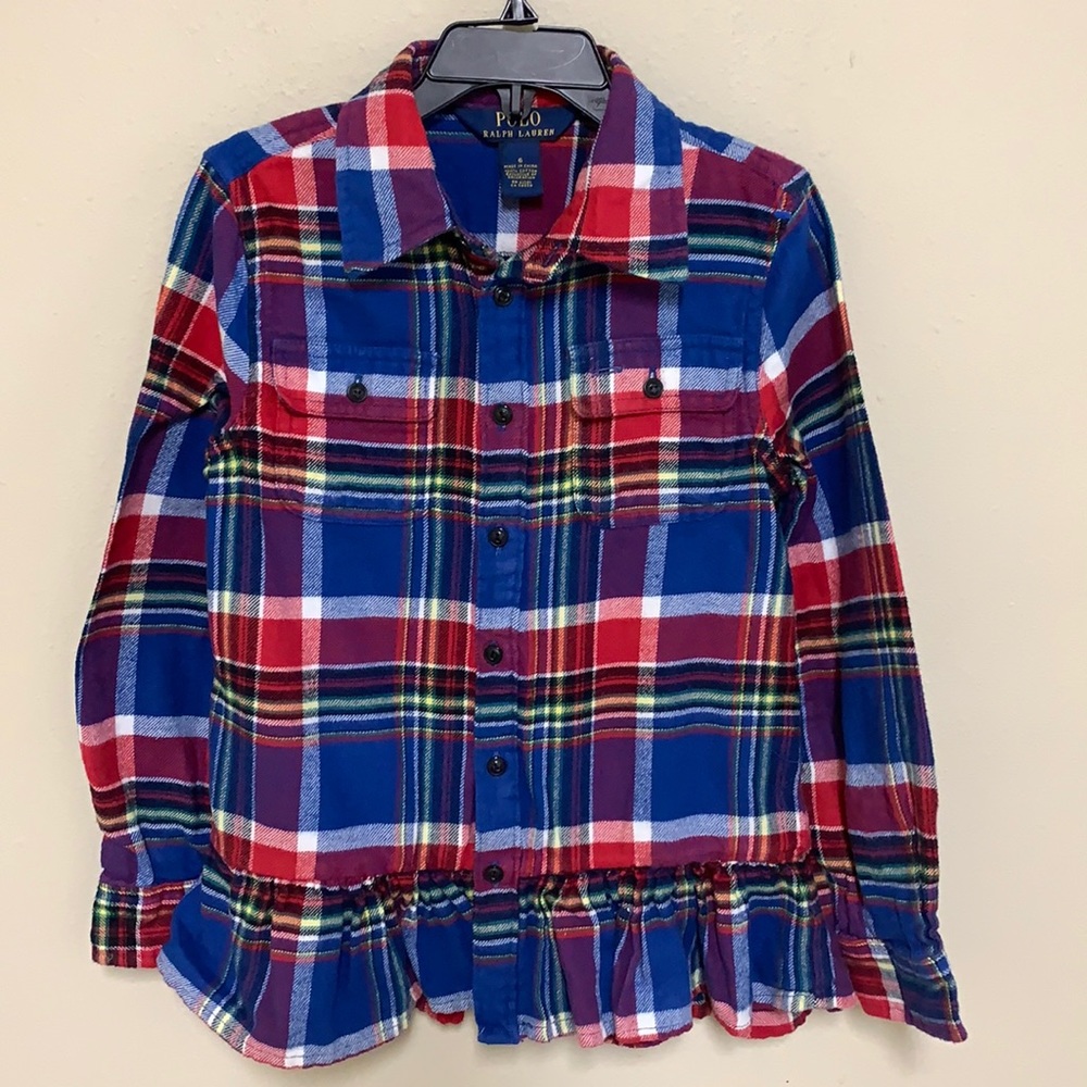 Ralph Lauren POLO plaid shirt with ruffled bottom